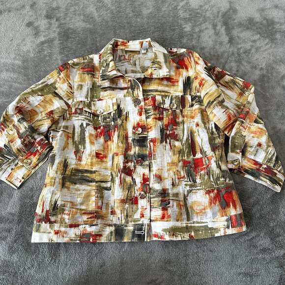 Chico's Linen Blend Jacket Women's size 2 Large 12/14 - Picture 1 of 5